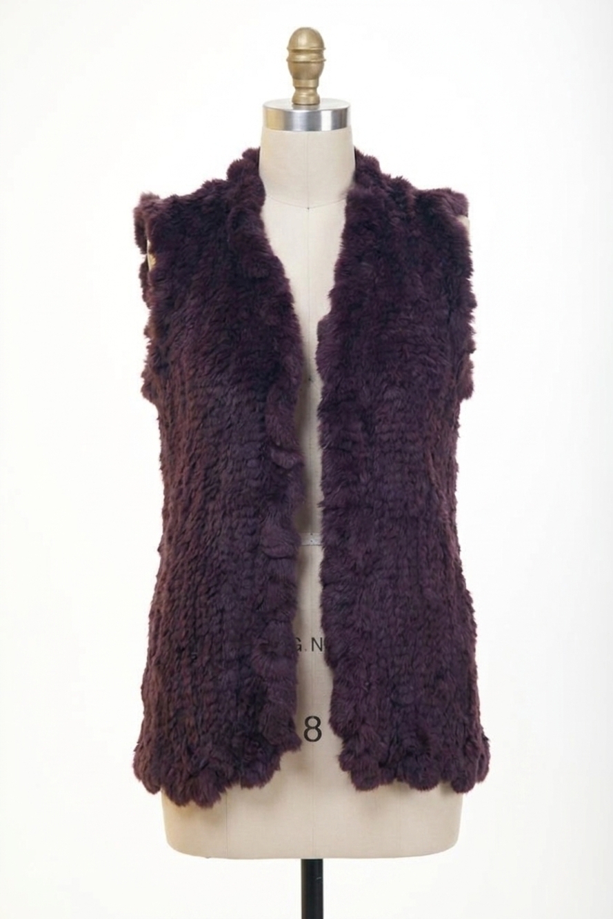NEW LOVE TOKEN long rabbit fur vest in italian plum